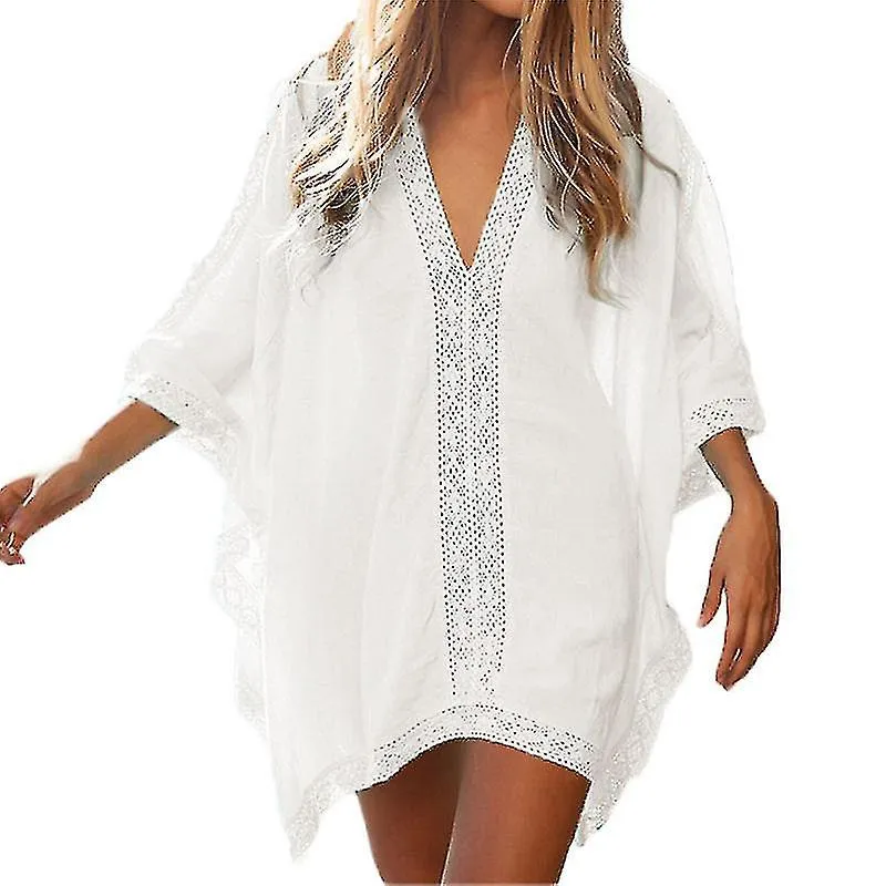 Mujer Holiday Beach Bikini Cover Up Kaftan Encaje Crochet Kimono Vestido Tops Largos