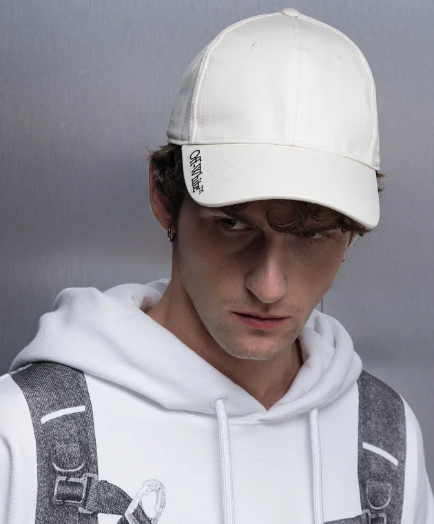 OFFWHITE WHITE CAP WITH CONTRASTING LOGO EMBROIDERY