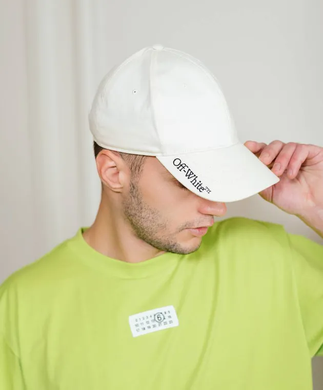 OFFWHITE WHITE CAP WITH CONTRASTING LOGO EMBROIDERY