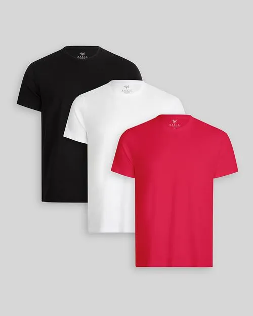 Pack de 3 polos Hombre Cuello Redondo Blanco / Negro / Rojo Flama