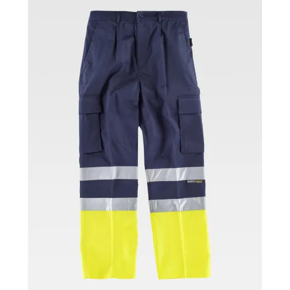 Pantalón con refuerzos combinado con alta visibilidad y cintas reflectantes WORKTEAM C4014
