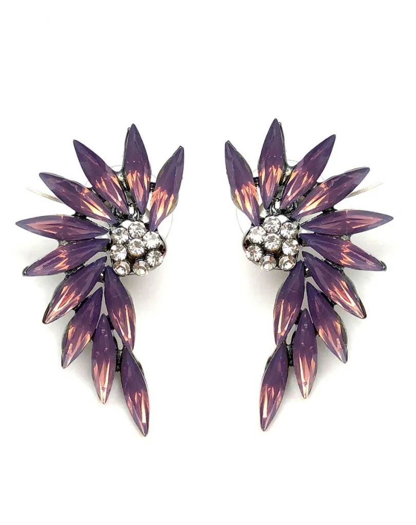 PENDIENTES MORADOS PARA BODA CON DISEÑO DE ABANICO CRISTAL