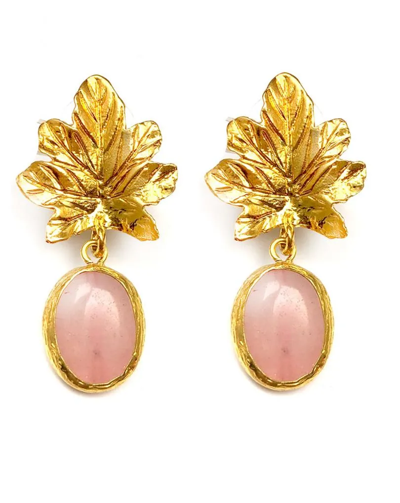 PENDIENTES  MUJER PIEDRA NATURAL ROSA PALO Y HOJA