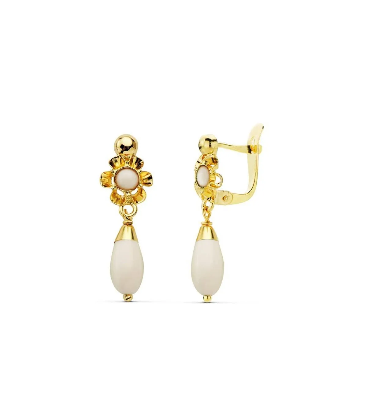 Pendientes oro 18k cubana piedra blanca
