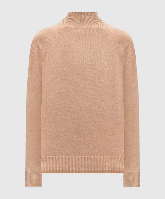 Peserico Beige wool, silk and cashmere sweater with monil chain