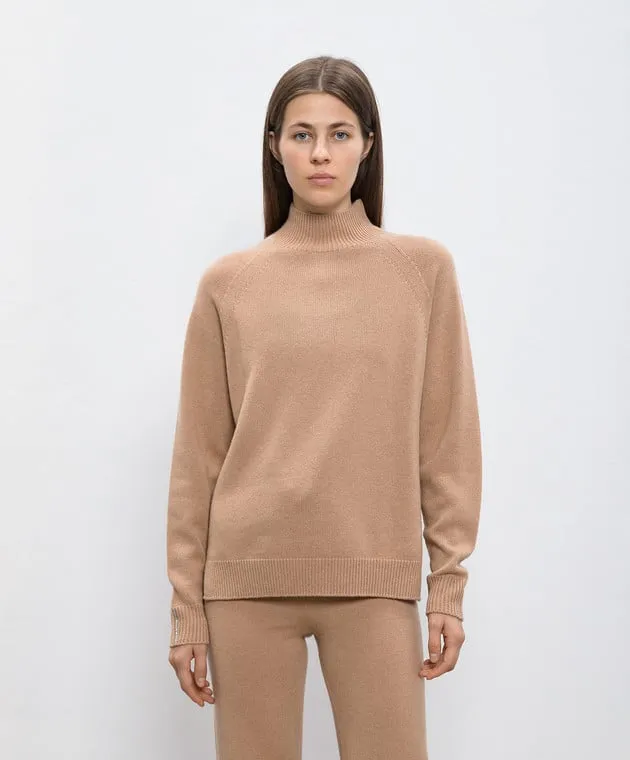 Peserico Beige wool, silk and cashmere sweater with monil chain
