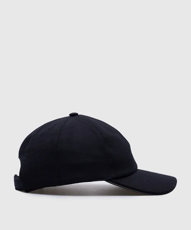 Peserico Blue cashmere cap with leather insert