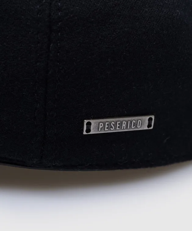 Peserico Blue cashmere cap with leather insert