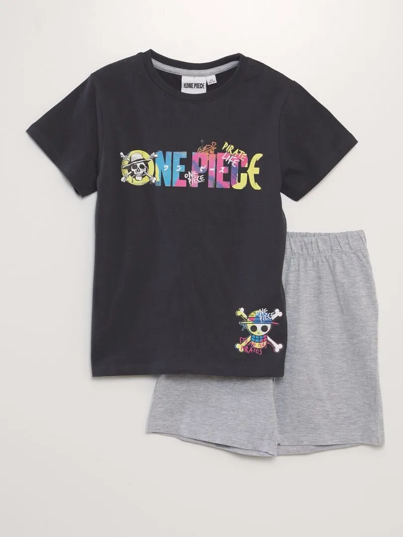 PIJAMA CORTO ESTAMPADO 'ONE PIECE'  2 PIEZAS  NEGRO