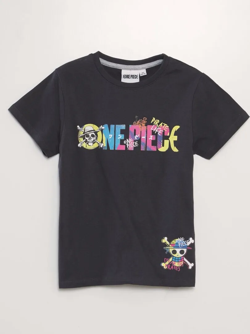 PIJAMA CORTO ESTAMPADO 'ONE PIECE'  2 PIEZAS  NEGRO
