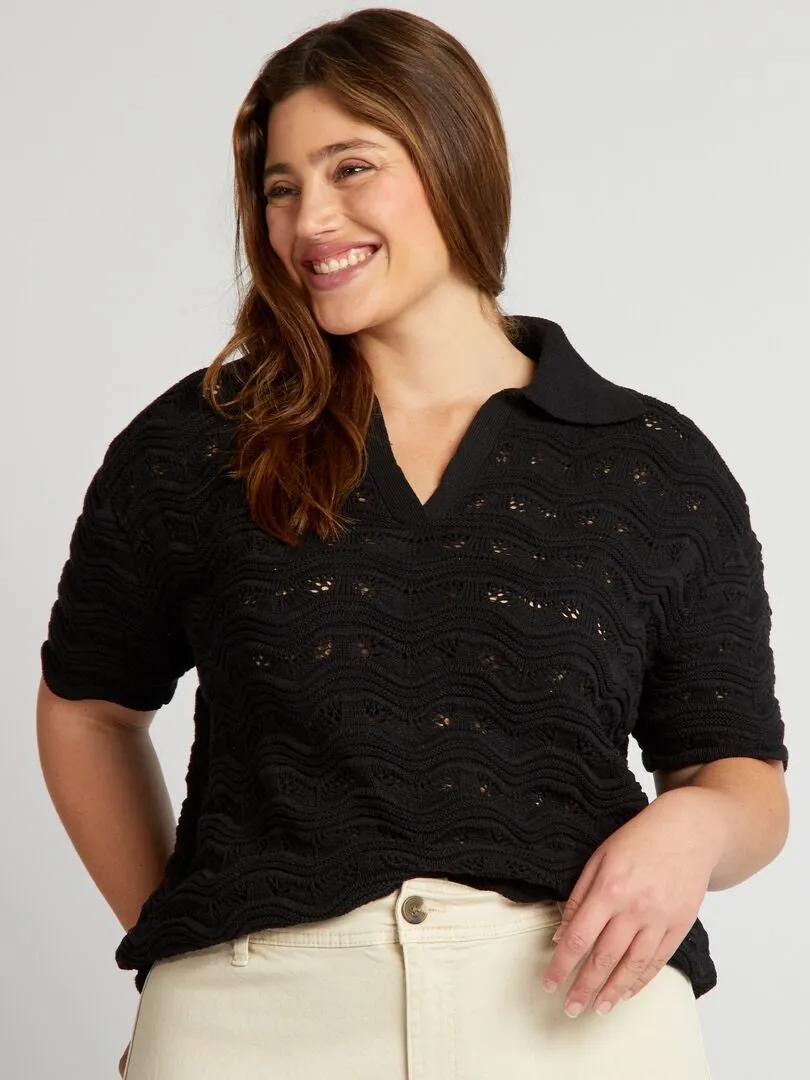 POLO DE PUNTO CROCHé  NEGRO