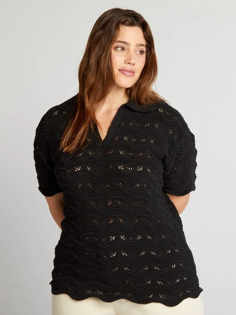POLO DE PUNTO CROCHé  NEGRO