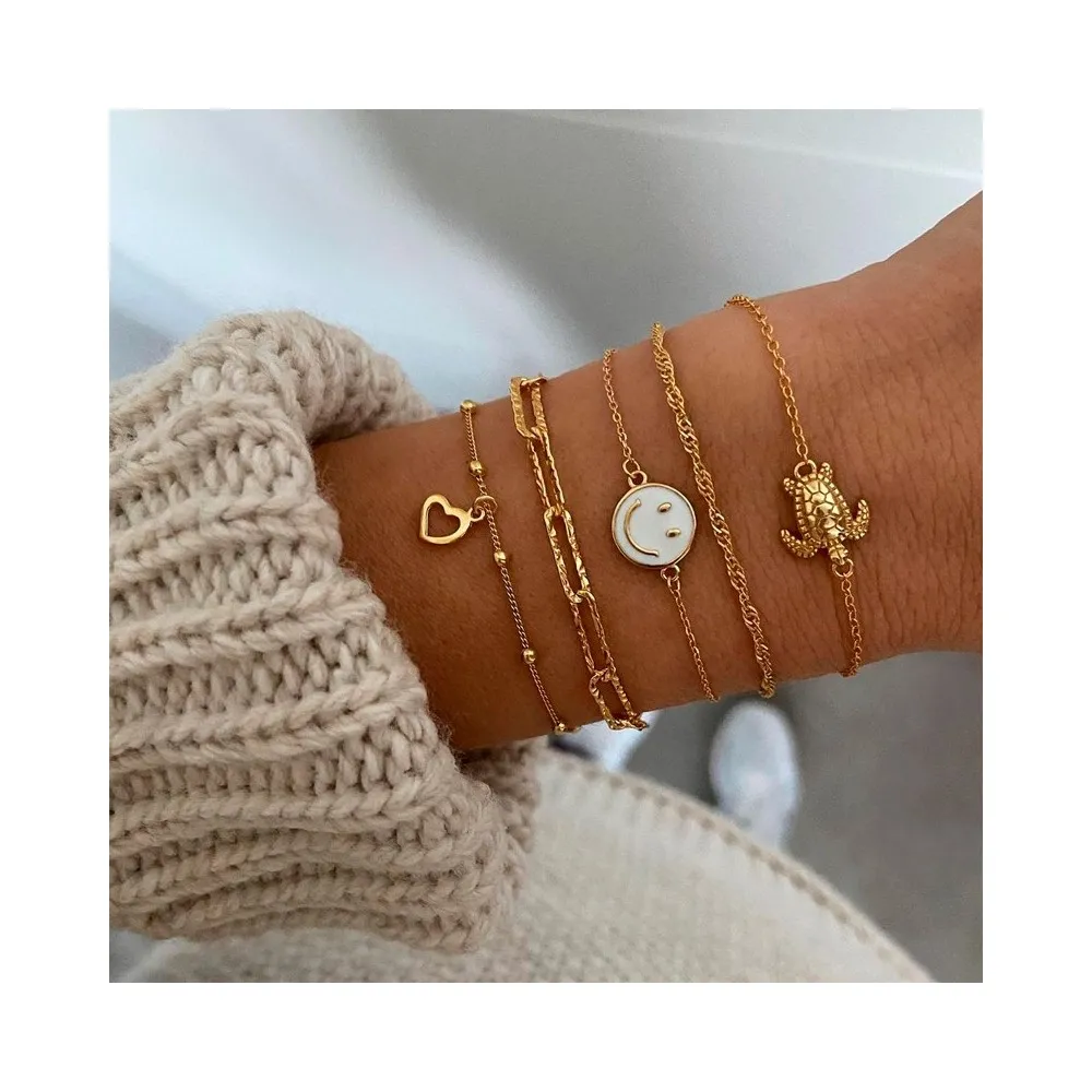 Pulsera Corazón Bolitas Oro