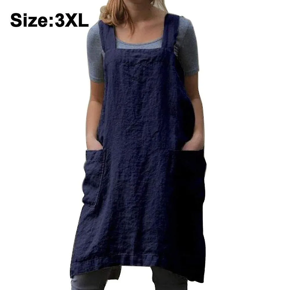 Ropa suelta Para el hogar Delantal de lino de algodón para mujeres Cruz Delantal trasero Vestido de pinafore para hornear Cocina