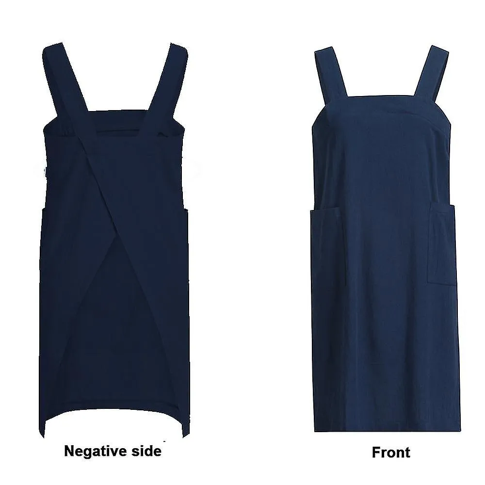 Ropa suelta Para el hogar Delantal de lino de algodón para mujeres Cruz Delantal trasero Vestido de pinafore para hornear Cocina