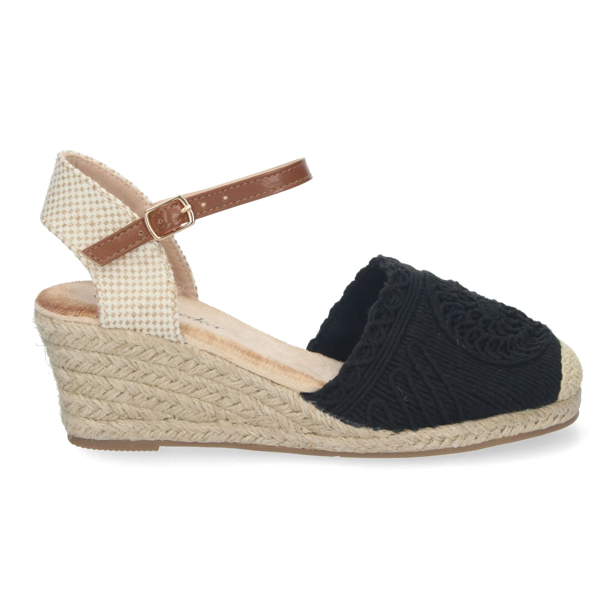 Sandalias de cuña media en yute crochet mujer color negro YJ763