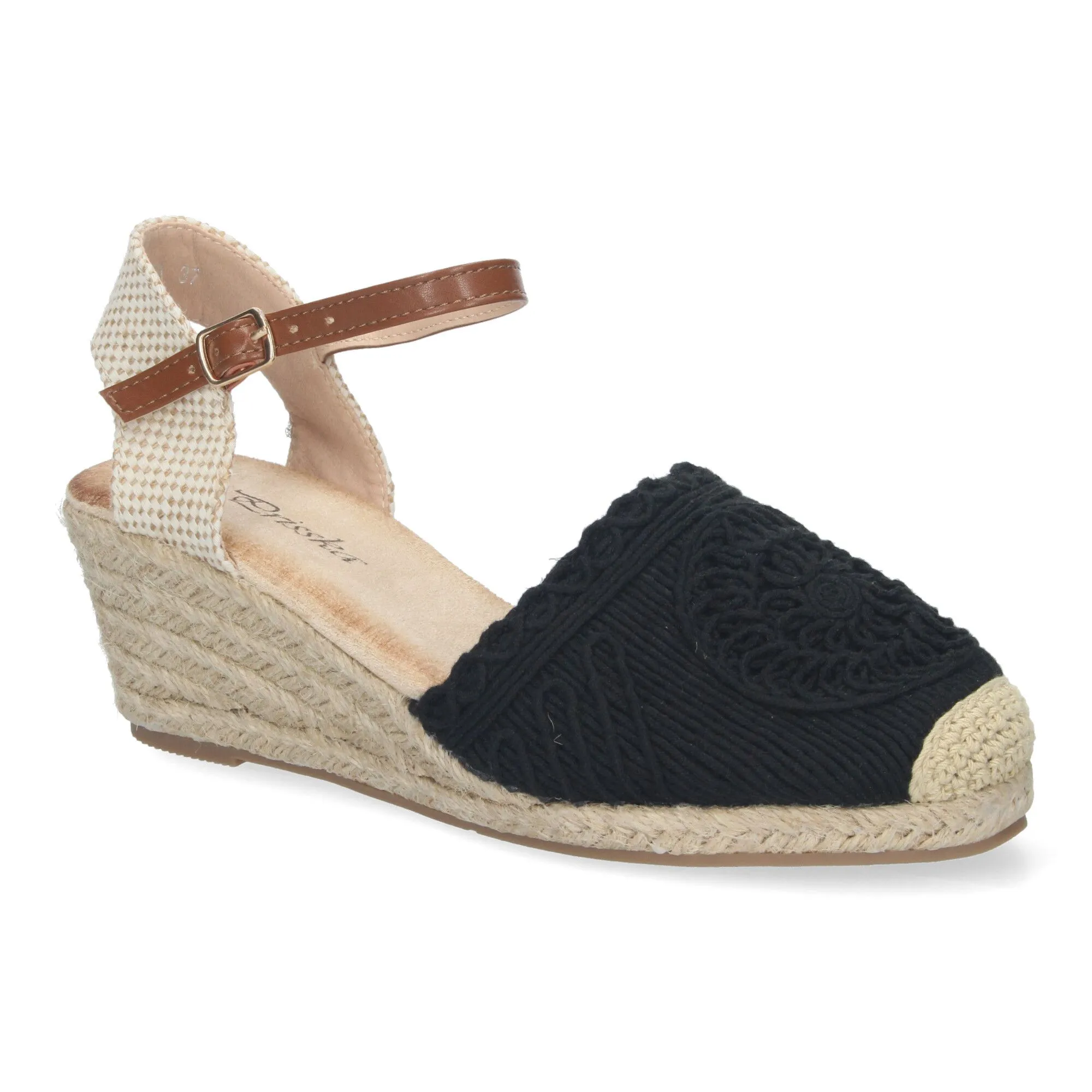 Sandalias de cuña media en yute crochet mujer color negro YJ763