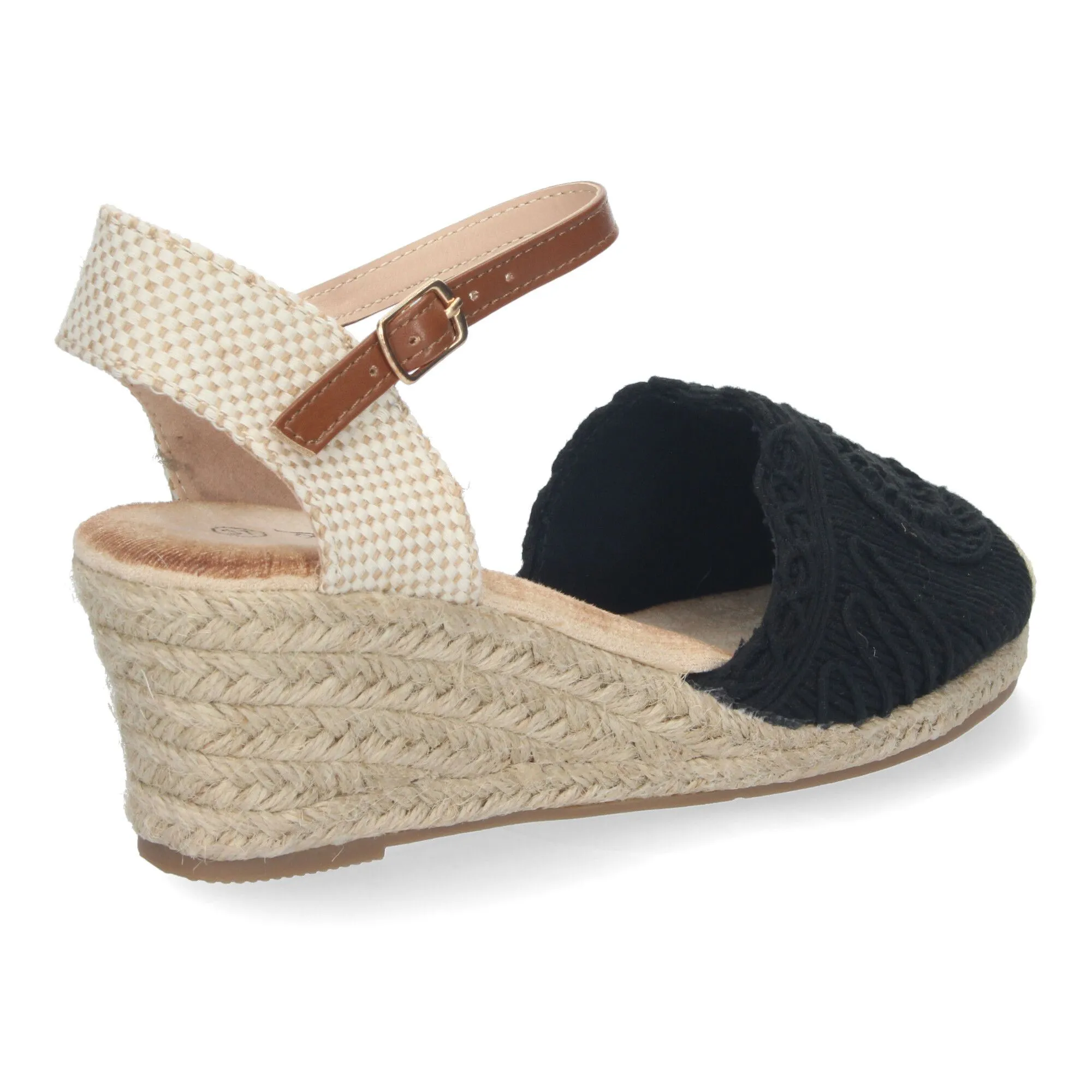 Sandalias de cuña media en yute crochet mujer color negro YJ763