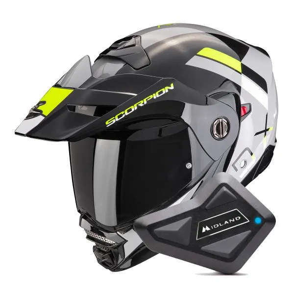 SCORPION ADX2 GALANE GREY BLACK NEON YELLOW + KIT BLUETOOTH BT MINI 
