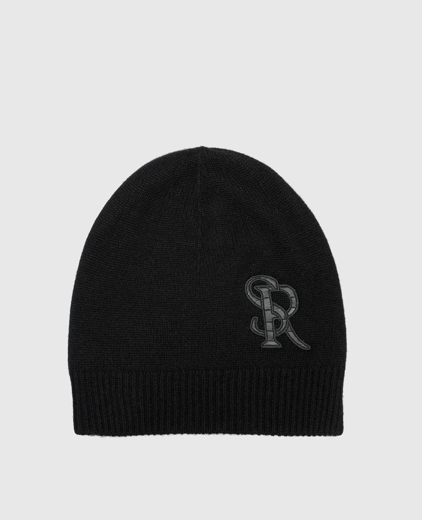 Stefano Ricci Black cashmere cap with crocodile skin monogram