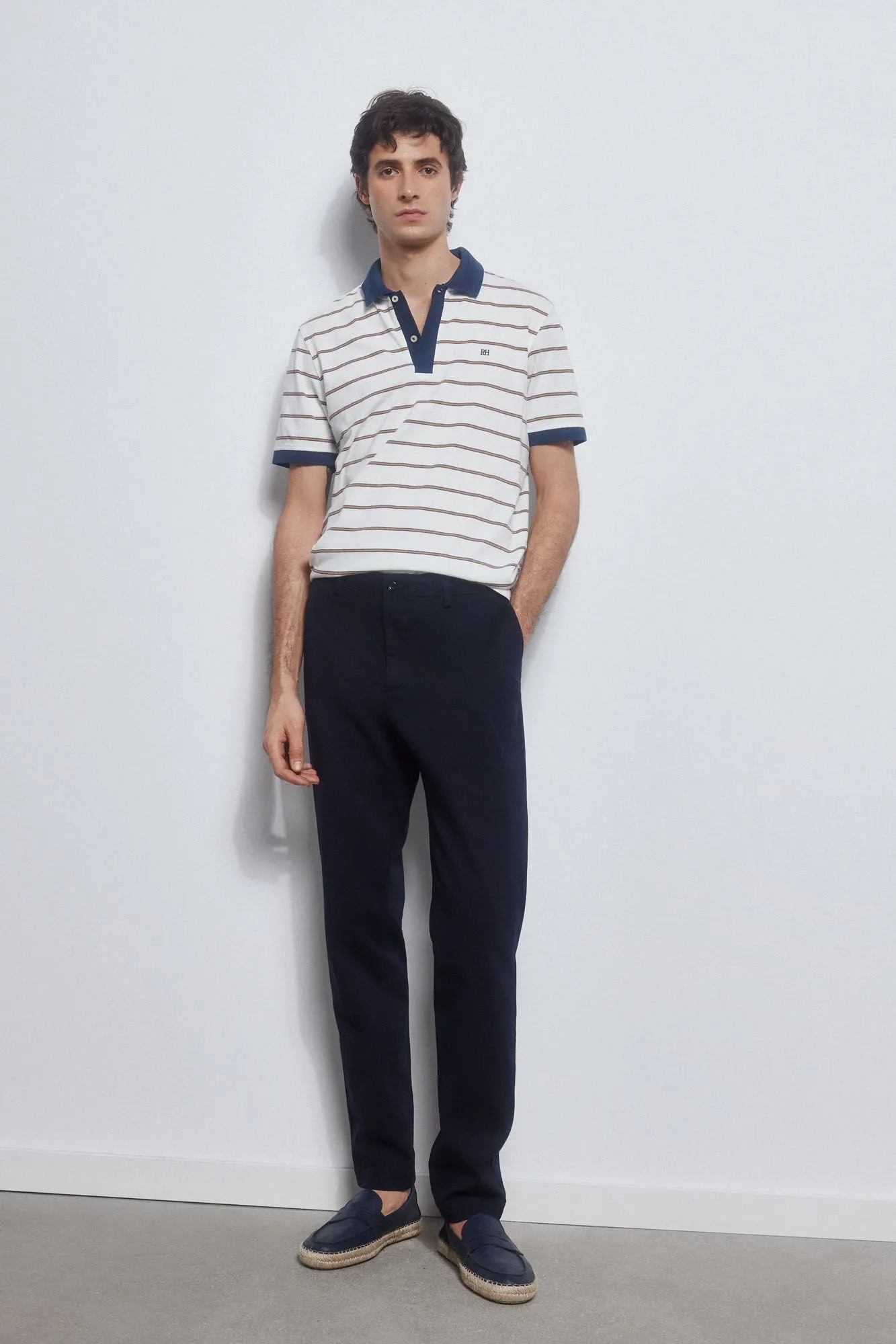 Striped polo shirt with contrast collar