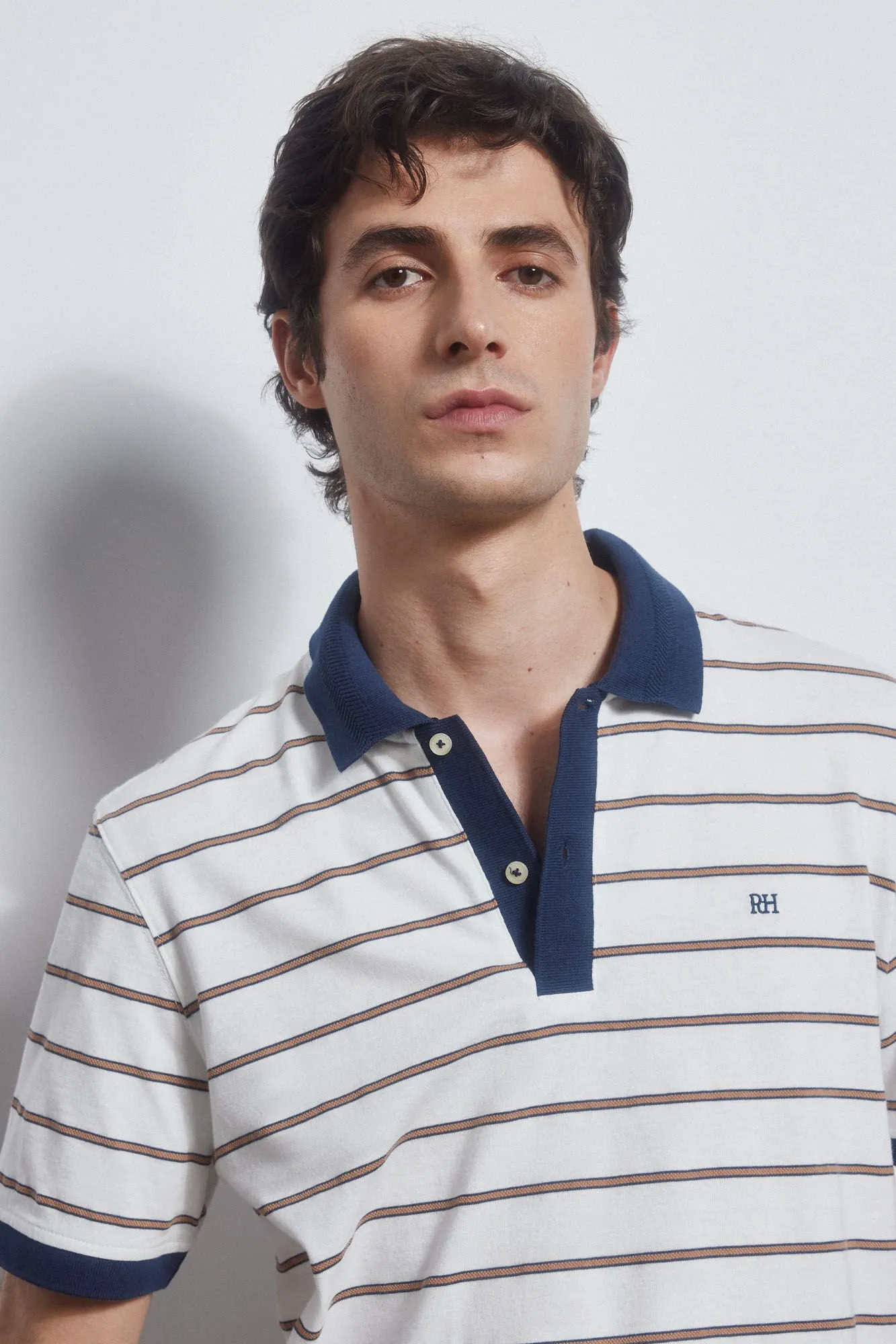 Striped polo shirt with contrast collar