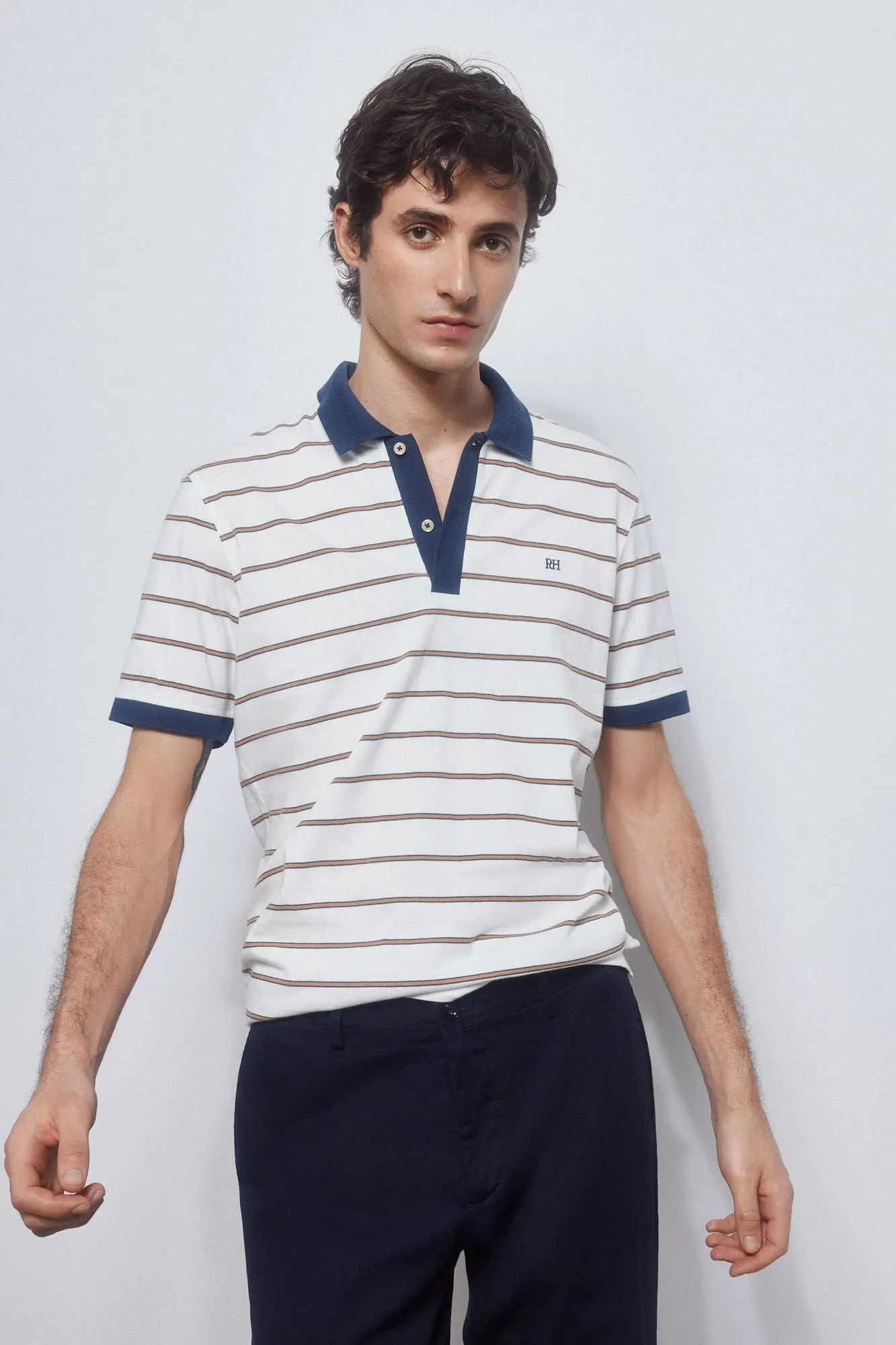 Striped polo shirt with contrast collar