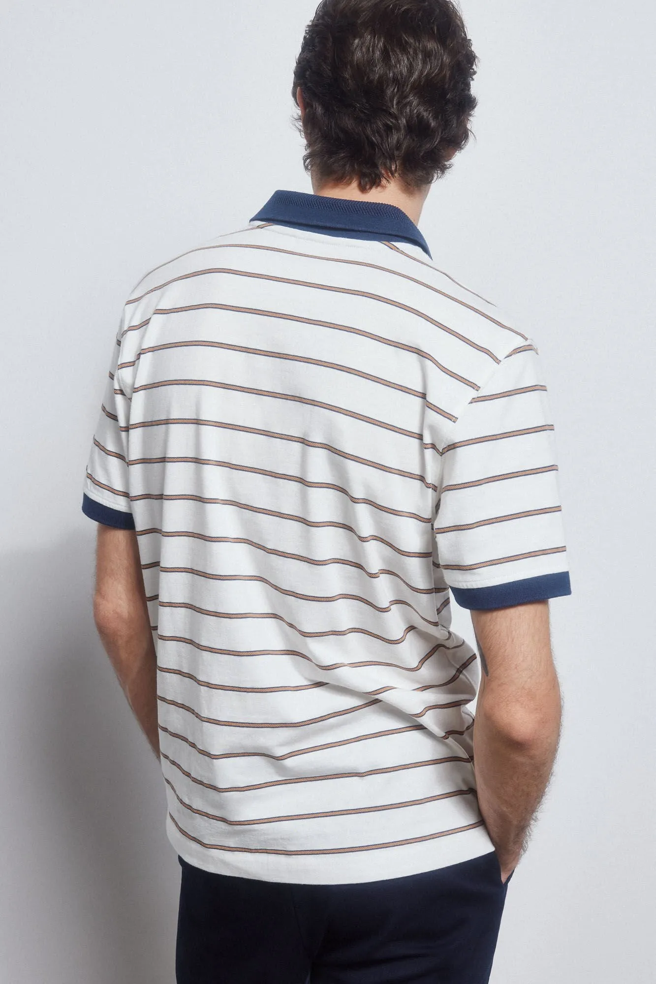 Striped polo shirt with contrast collar