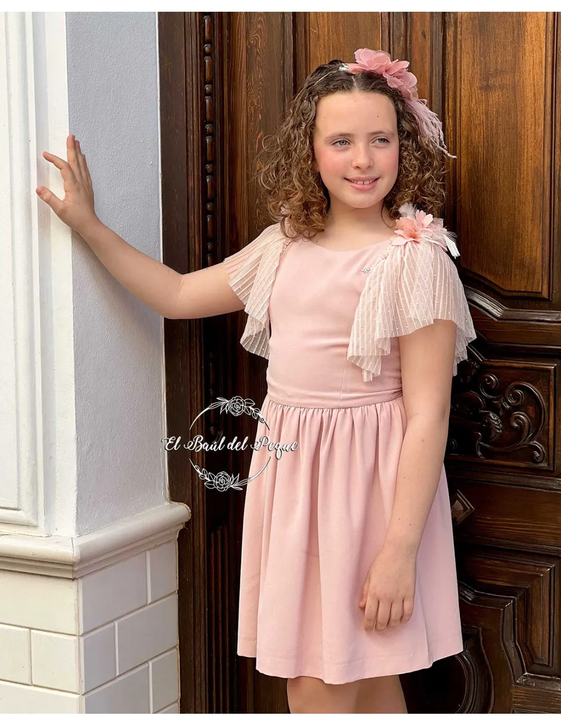 Vestido Crep con Volante My Bella Moon Rosa Nude