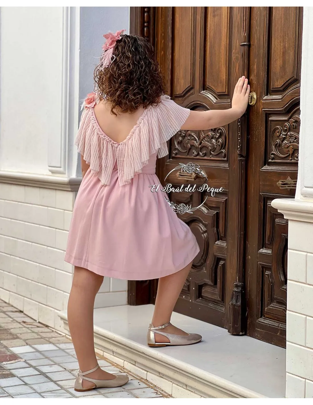 Vestido Crep con Volante My Bella Moon Rosa Nude
