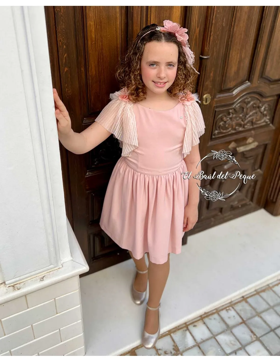 Vestido Crep con Volante My Bella Moon Rosa Nude