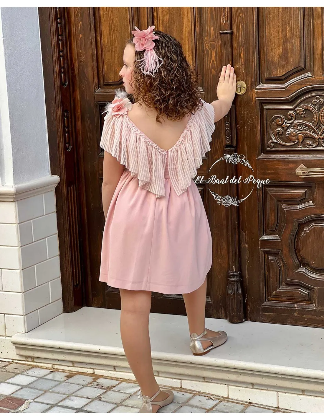 Vestido Crep con Volante My Bella Moon Rosa Nude