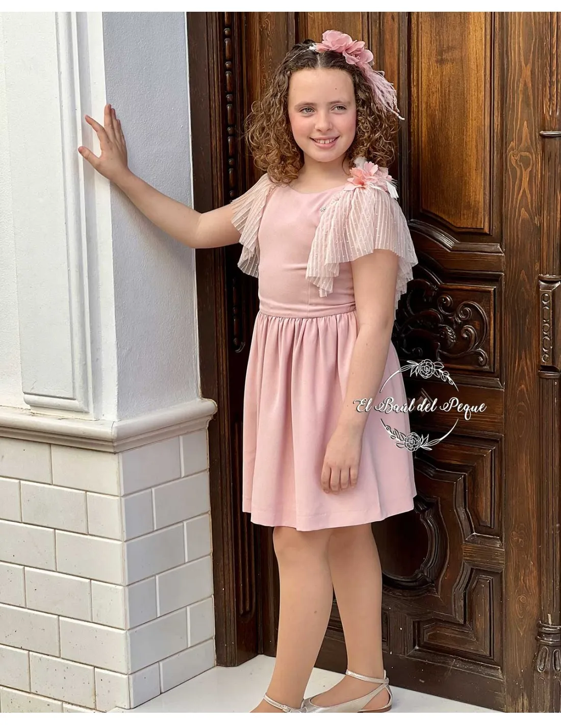 Vestido Crep con Volante My Bella Moon Rosa Nude