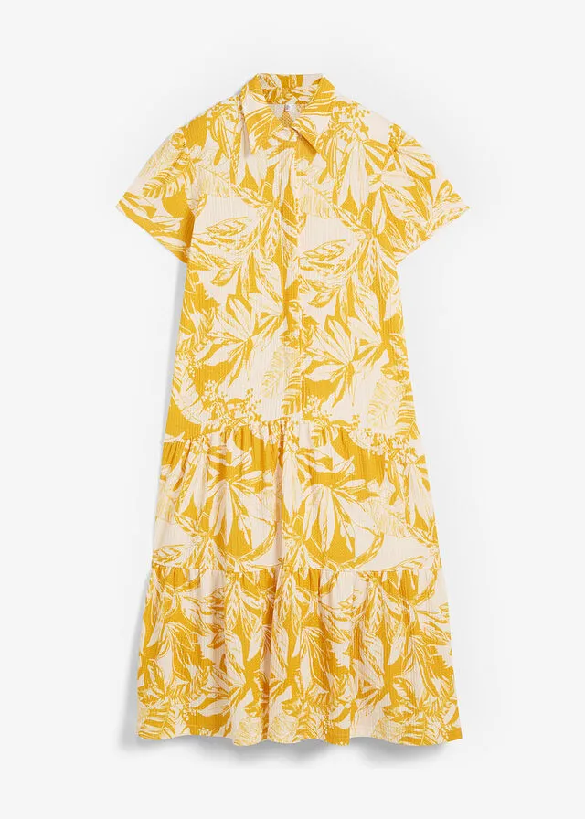 VESTIDO DE ALGODóN ORO OCREBEIGE NATURAL ESTAMPADO