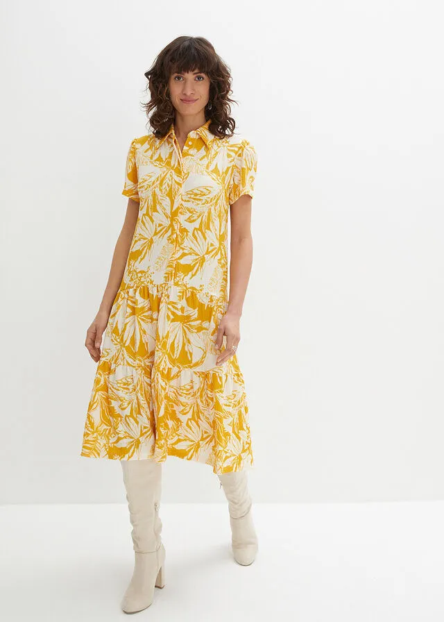 VESTIDO DE ALGODóN ORO OCREBEIGE NATURAL ESTAMPADO