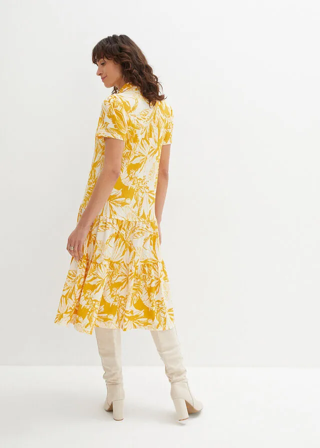 VESTIDO DE ALGODóN ORO OCREBEIGE NATURAL ESTAMPADO