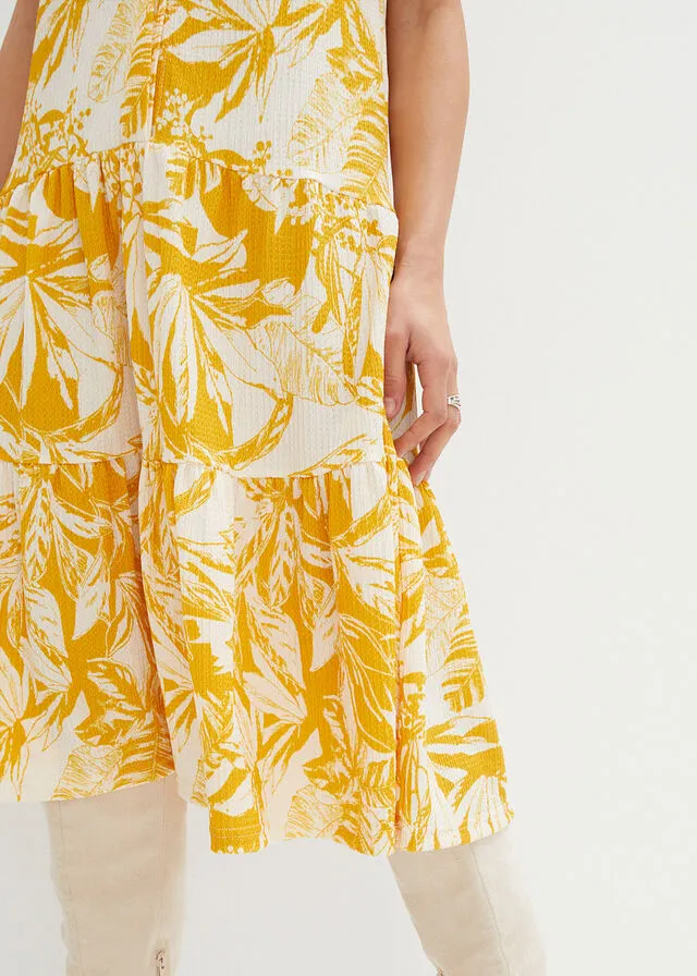 VESTIDO DE ALGODóN ORO OCREBEIGE NATURAL ESTAMPADO