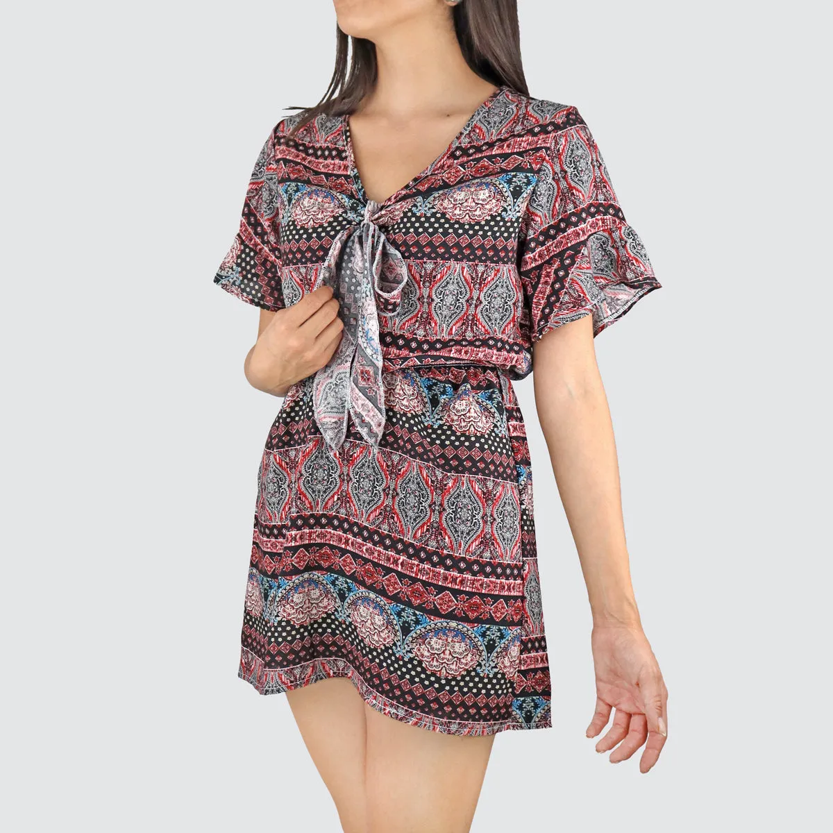 Vestido Juvenil con Moo Frontal color Vino con Negro