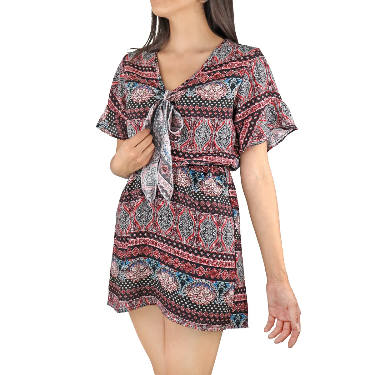 Vestido Juvenil con Moo Frontal color Vino con Negro