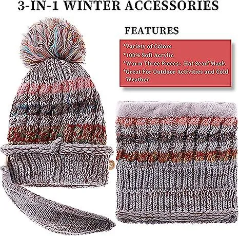 Winter Beanie Hat Scarf And Mask Set Thick Warmth Knitted Wool Lined Skull Hat Scarf Mask