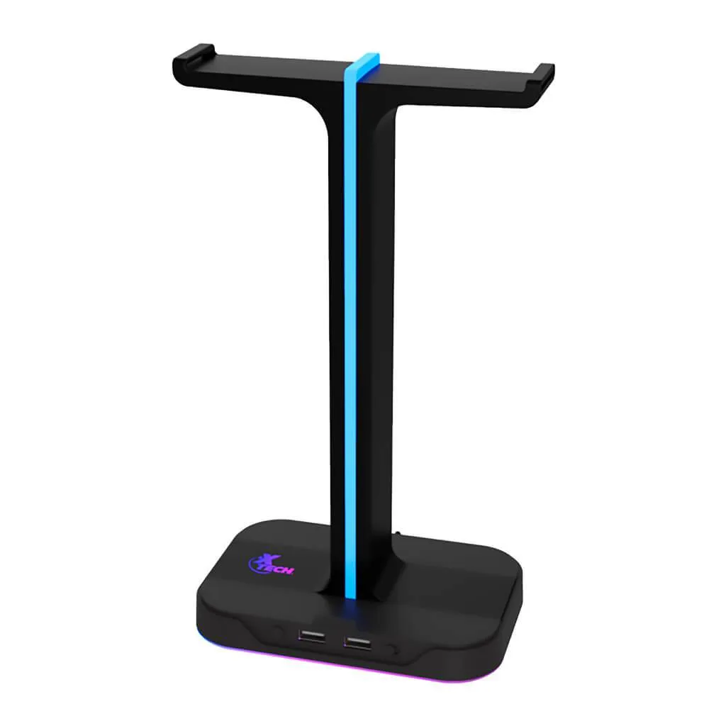 XTECH SOPORTE DOBLE PARA AUDíFONOS RGB 2 PUERTOS USB YUREI, XTH690