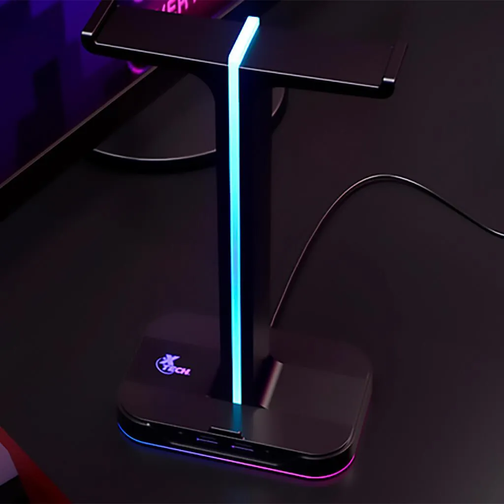 XTECH SOPORTE DOBLE PARA AUDíFONOS RGB 2 PUERTOS USB YUREI, XTH690