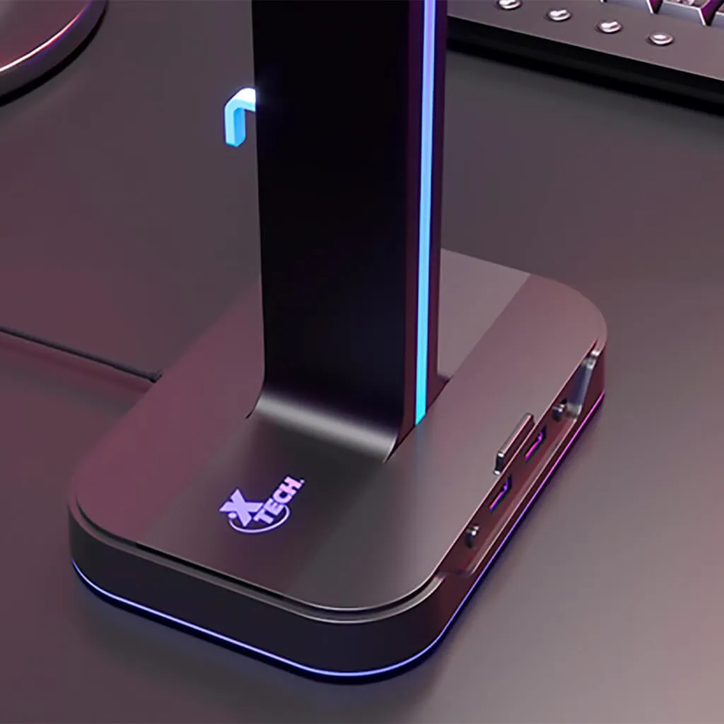 XTECH SOPORTE DOBLE PARA AUDíFONOS RGB 2 PUERTOS USB YUREI, XTH690