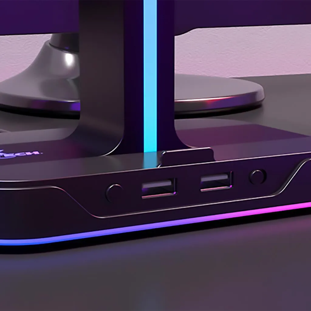 XTECH SOPORTE DOBLE PARA AUDíFONOS RGB 2 PUERTOS USB YUREI, XTH690