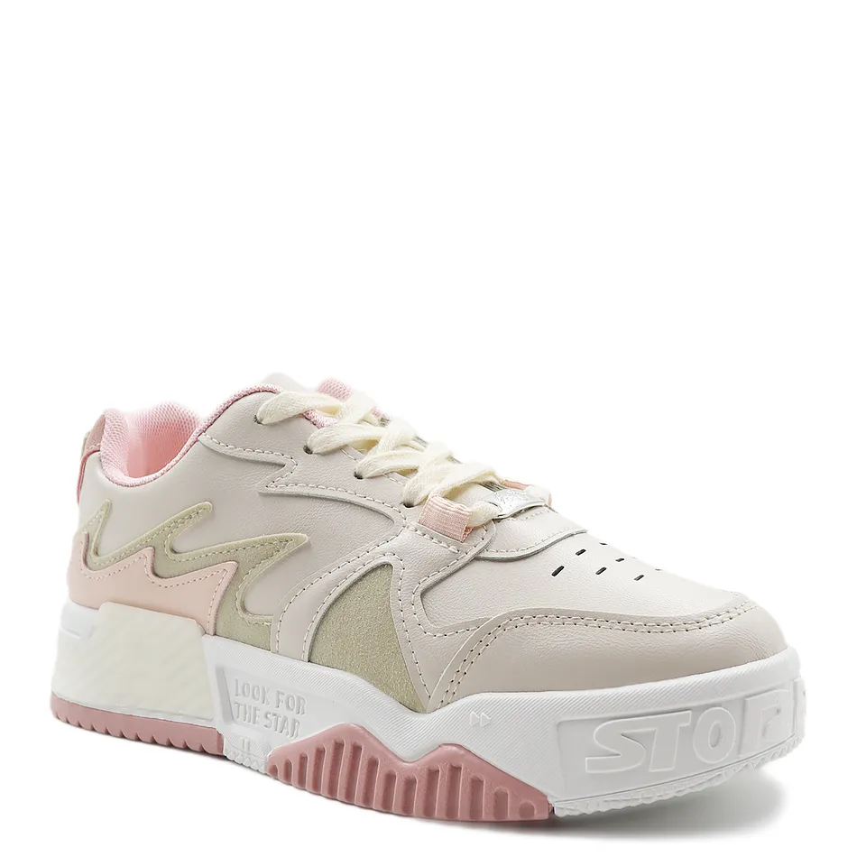 Zapatillas 029 Urbanas Mujer Beige con Rosa