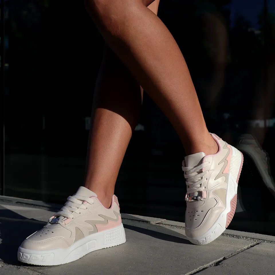 Zapatillas 029 Urbanas Mujer Beige con Rosa