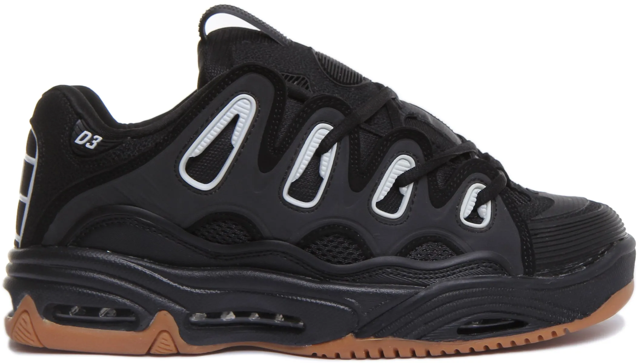 Zapatillas sintéticas Osiris para hombre D3 2001 con suela gruesa, cordones y diseño de skate en gris oscuro y negro