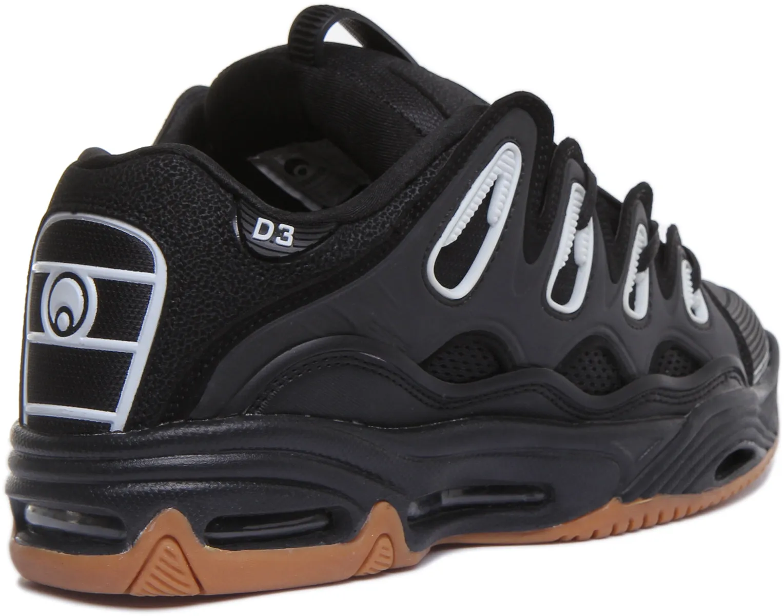 Zapatillas sintéticas Osiris para hombre D3 2001 con suela gruesa, cordones y diseño de skate en gris oscuro y negro