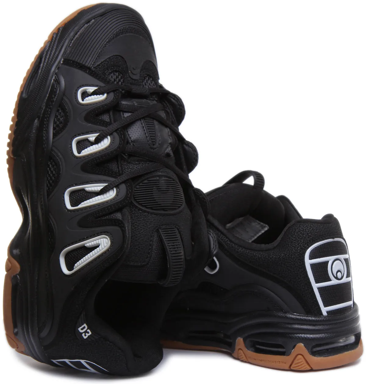 Zapatillas sintéticas Osiris para hombre D3 2001 con suela gruesa, cordones y diseño de skate en gris oscuro y negro