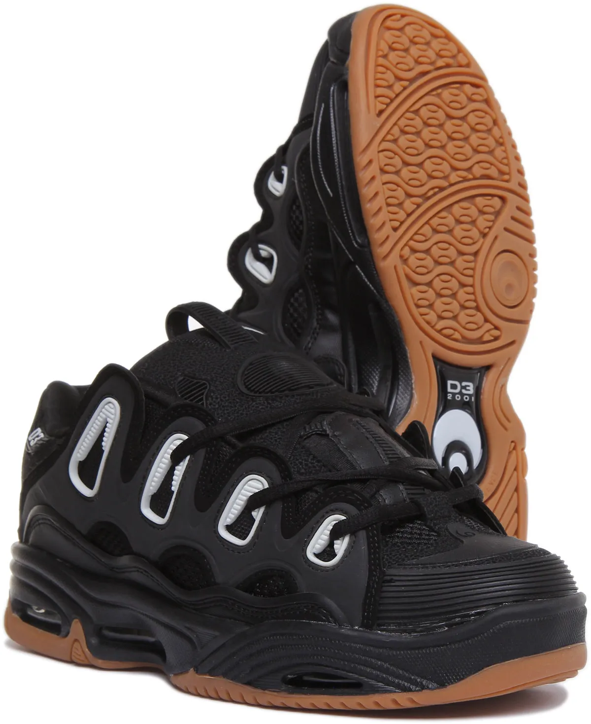 Zapatillas sintéticas Osiris para hombre D3 2001 con suela gruesa, cordones y diseño de skate en gris oscuro y negro